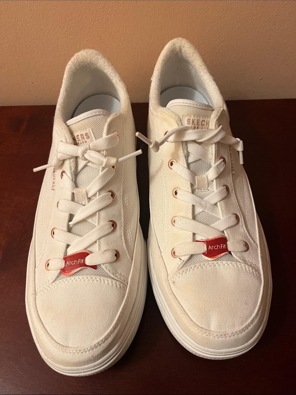 Skechers Ivory Canvas Arch Fit Lace-Up Sneakers